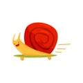 Funny snail on a skateboard, cute mollusk cartoon character vector Illustration on a white background Royalty Free Stock Photo