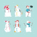 Funny Snowman Character with Carrot Nose Engaged in Different Activity Vector Set Royalty Free Stock Photo
