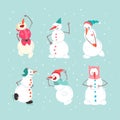 Funny Snowman Character with Carrot Nose Engaged in Different Activity Vector Set Royalty Free Stock Photo