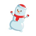 Funny Snowman dancing. Cartoon Christmas character. Flat vector illustration. Isolated on white background.