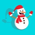 Funny snowman with his mouth open on a blue sky background vector illustration