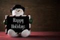 Snowman and text happy holidays