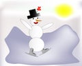 Funny snowman ice skating on frozen lake Royalty Free Stock Photo