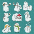 Funny snowman illustration stickers for Christmas and December holiday season