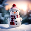 Funny snowman, Merry Christmas and Happy New Year greeting card with copy-space Royalty Free Stock Photo