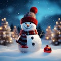 Funny snowman, Merry Christmas and Happy New Year greeting card with copy-space Royalty Free Stock Photo