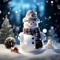 Funny snowman, Merry Christmas and Happy New Year greeting card with copy-space Royalty Free Stock Photo