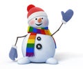 Funny Snowman with a Scarf of Color of Lgbt Waves on a White Background. 3d render with a work path