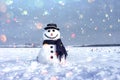 Funny Snowman In Stylish Hat And Black Scalf
