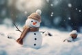 Funny snowman under snow. Generative AI