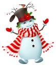 Funny Snowman welcomes New Year and Christmas
