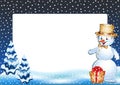 Funny snowman. Winter photo frame.