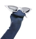 Funny sock puppet with sunglasses isolated