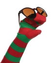 Funny sock puppet with sunglasses isolated Royalty Free Stock Photo