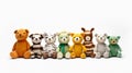 Funny soft children's plush toys on a white background