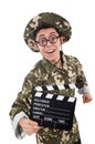 Funny soldier with movie board