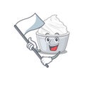 Funny sour cream cartoon character style holding a standing flag