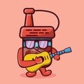 Funny soy sauce bottle mascot playing guitar isolated cartoon in flat style Royalty Free Stock Photo