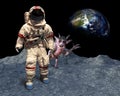 Funny Astronaut, Space Alien, Photobomb, Moon Landing Royalty Free Stock Photo