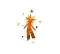 Funny space meditating strange cosmos figure character with a star head.Cute abstract creature alien from space,magic Royalty Free Stock Photo