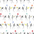 Funny sport pattern. Sport game seamless vector illustration with players and colorful balls