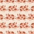 Funny spotted pigs hand drawn vector illustration. Cute baby character in flat style. Animal seamless pattern for kids fabric. Royalty Free Stock Photo