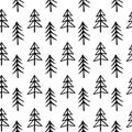 funny spruce trees seamless pattern in scandinavian style . Doodle tree hand drawn Royalty Free Stock Photo