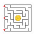 Funny square maze. Game for kids. Puzzle for children. Cartoon style. Labyrinth conundrum. Color vector illustration. Find the