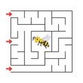 Funny square maze. Game for kids. Puzzle for children. Cartoon style. Labyrinth conundrum. Color vector illustration. Find the