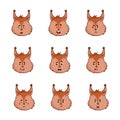 Funny Squirrel Muzzle with Different Emotions Vector Set