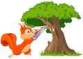 Funny squirrel saws branch Royalty Free Stock Photo