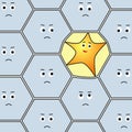 Funny star character deforms border of a cell in the middle of ordinary hexagons group