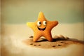 Funny starfish on the sand. Illustration in retro style