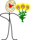 Funny stick figure with flowers