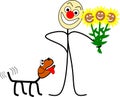 Funny stick figure with flowers