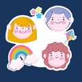 funny stickers face kids rainbow and stars cartoon, Children Royalty Free Stock Photo