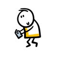 Funny stickman character holding book and reading by walking.
