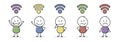 Funny stickman with internet connection symbol. Icons set. Vector Royalty Free Stock Photo