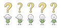 Funny stickman with question mark symbol. Icon set. Vector