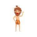 Funny stone age prehistoric man, primitive cavemen cartoon character vector Illustration on a white background Royalty Free Stock Photo