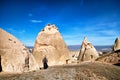 Funny and strange Cappadocia rock houses in Goreme in Anatolia, Turkey. Ruins of ancient city. The concept of the historic voyage