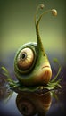 Funny strange mutant snail, close-up. Ai generative