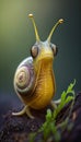 Funny strange mutant snail, close-up. Ai generative