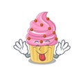 Funny strawberry cupcake mascot design with Tongue out