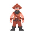 Funny and strict man pirate. Guy in a pirate costume. Cartoon style