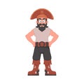 Funny and strict man pirate. Guy in a pirate costume. Cartoon style