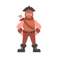 Funny and strict man pirate. Guy in a pirate costume. Cartoon style