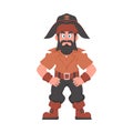 Funny and strict man pirate. Guy in a pirate costume. Cartoon style