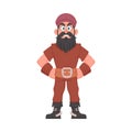 Funny and strict man pirate. Guy in a pirate costume. Cartoon style