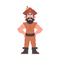 Funny and strict man pirate. Guy in a pirate costume. Cartoon style